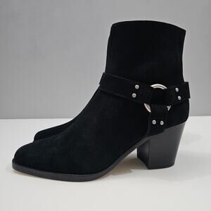 NEW Paige Edie Ankle Bootie Womens 8.5 Black Suede Harness Western Block Heel